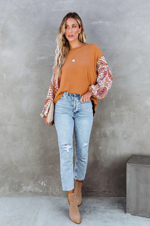 Stilla | Looking That Way Boho Print Langærmet Strik Til Toppen Online