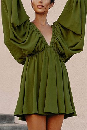 Stilla | Elegant Solid Patchwork V-hals A-linje Kjoler