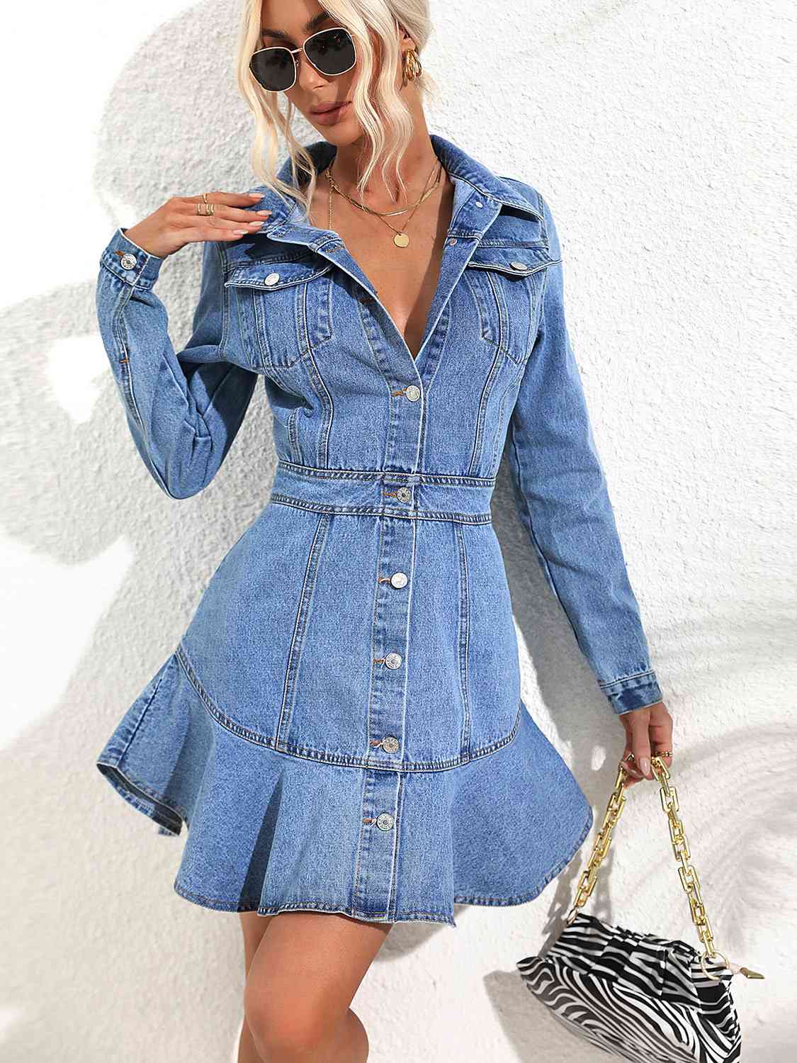 Stilla | Neck Button Down Denim Dress
