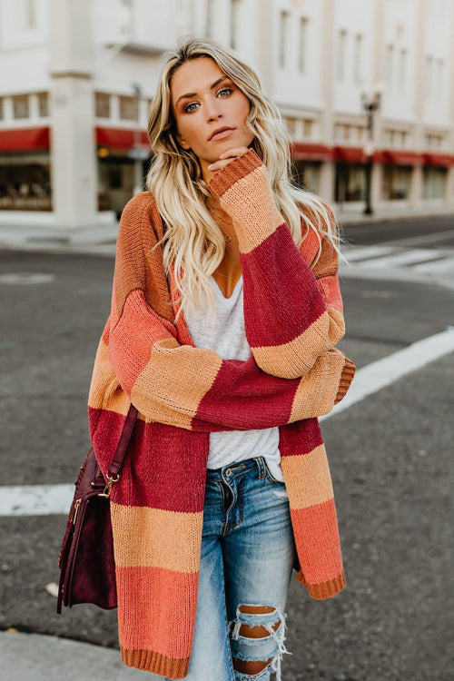 Stilla | Roman Rusty Orange Stribet Strikketrøje