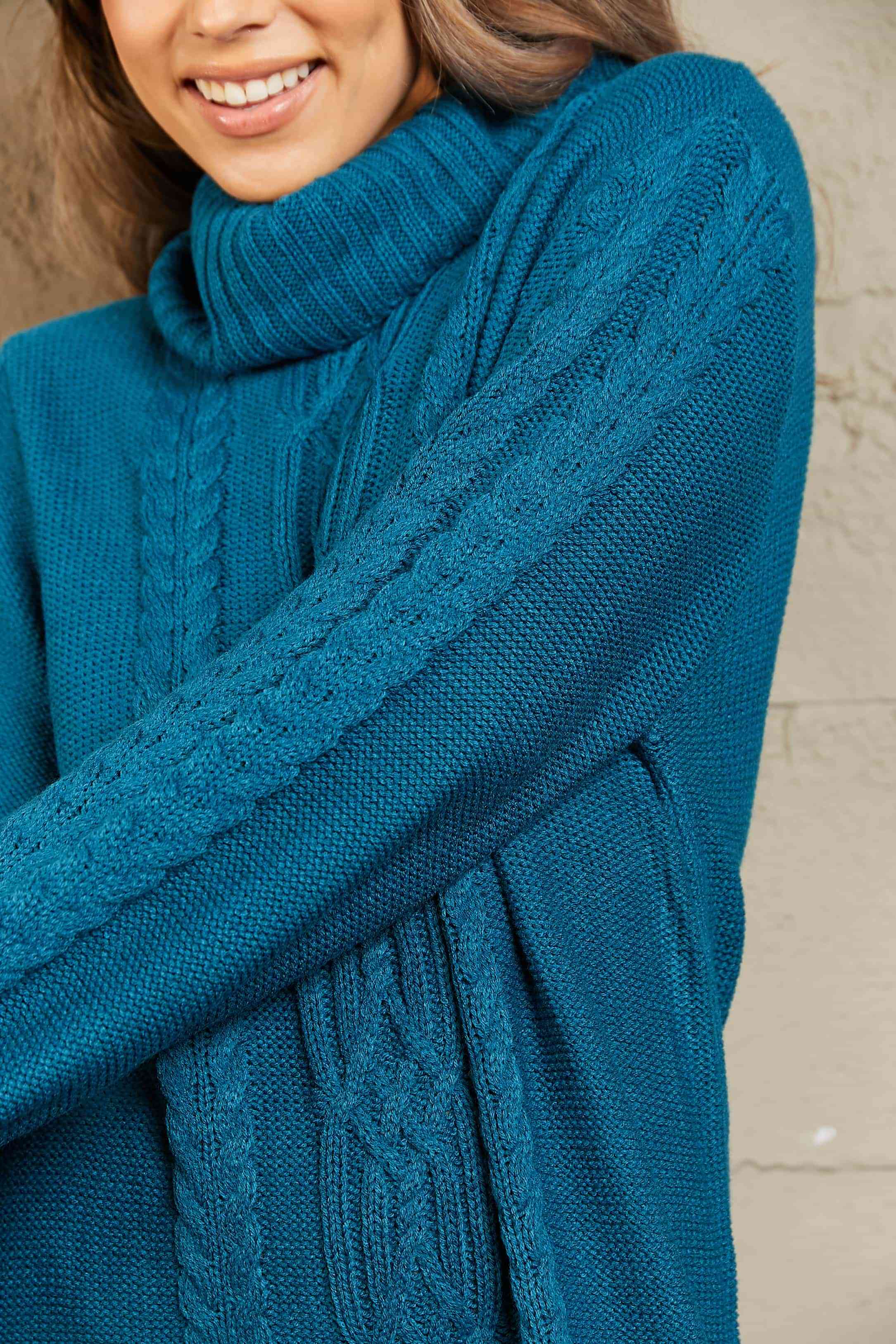 Stilla | Højre Mixed Strik Turtleneck Lantern Ærme Sweater Kjole
