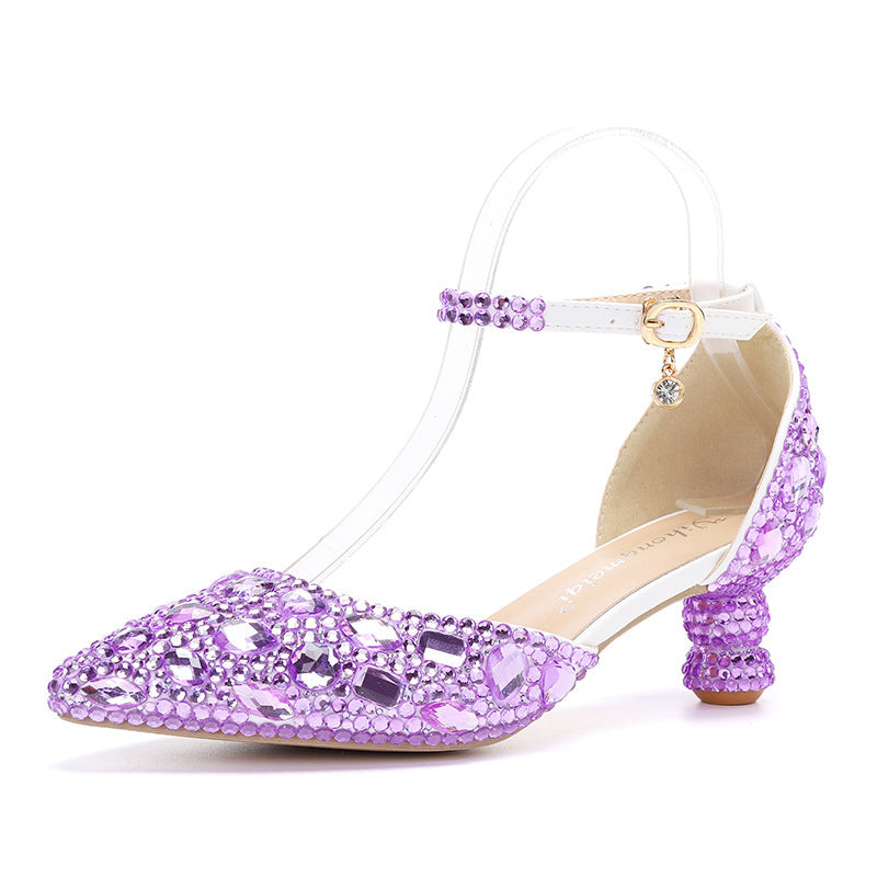 Stilla | Lavtil Toppen Sommer Ny Blå Farve Spids Kalebas Hæl Rhinestone Multi Farve Mode Bryllups Banket Kvinders Sko