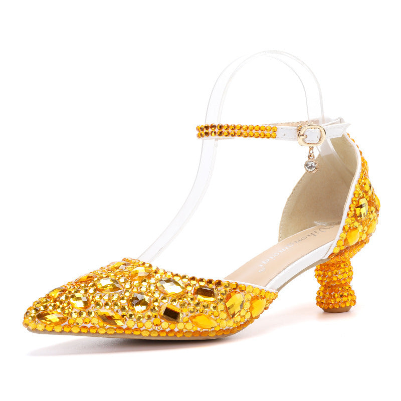Stilla | Lavtil Toppen Sommer Ny Blå Farve Spids Kalebas Hæl Rhinestone Multi Farve Mode Bryllups Banket Kvinders Sko