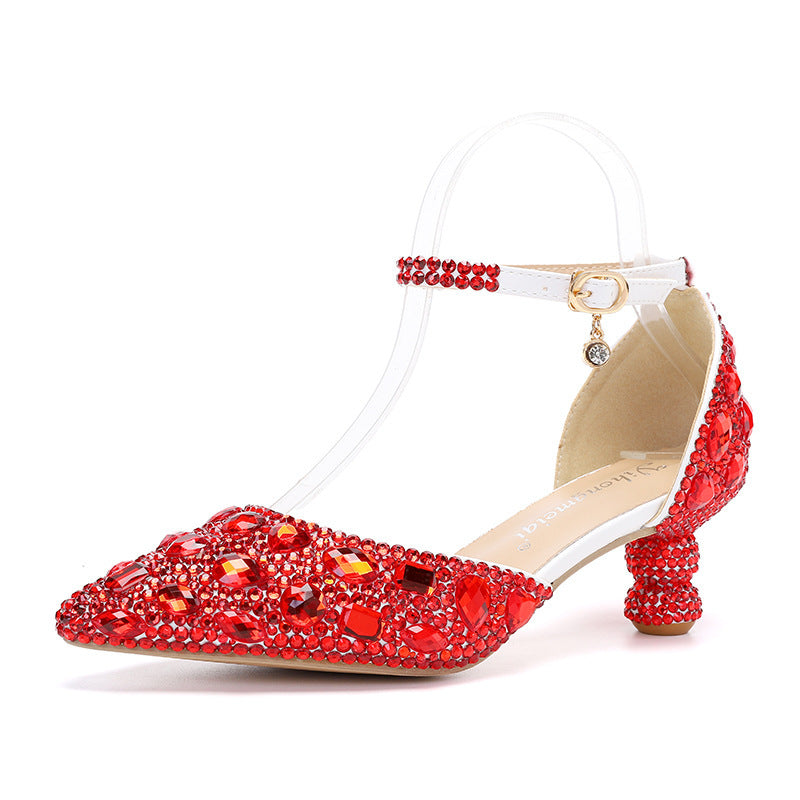 Stilla | Lavtil Toppen Sommer Ny Blå Farve Spids Kalebas Hæl Rhinestone Multi Farve Mode Bryllups Banket Kvinders Sko