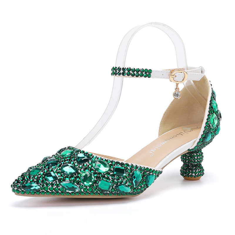 Stilla | Lavtil Toppen Sommer Ny Blå Farve Spids Kalebas Hæl Rhinestone Multi Farve Mode Bryllups Banket Kvinders Sko