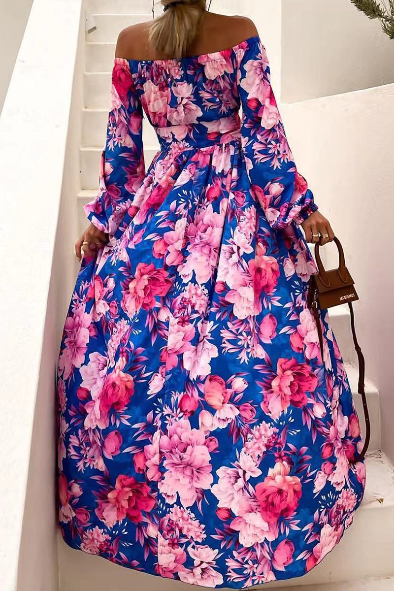 Stilla | Afslappet Print Split Joint Off the Shoulder Kage Skirt Kjoler Rabat