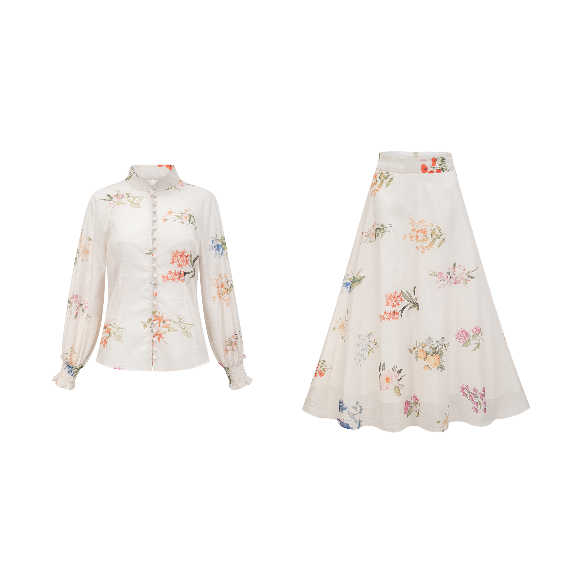 Stilla | Blomsterprint Top & Nederdel Matchende Sæt