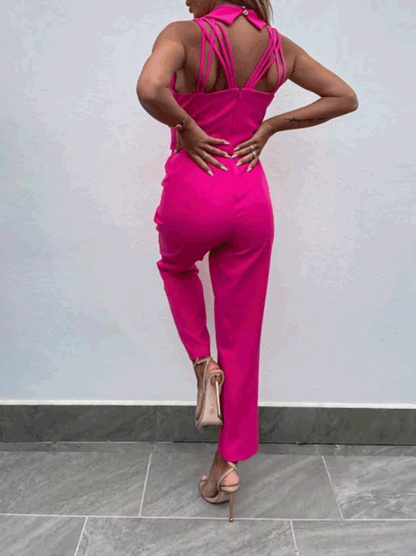 Stilla | Kvinders Jumpsuits Solid V-hals Ærmeløs Åben Ryg Slim Fit Jumpsuit Online salg