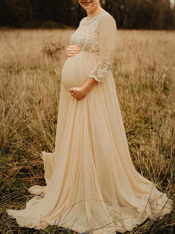 Stilla | Lang Kjole Til Gravide Med V-udskæring in Grenadine Blonde Med V-udskæring Til Babyshower
