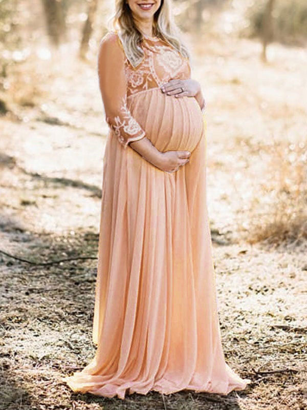 Stilla | Lang Kjole Til Gravide Med V-udskæring in Grenadine Blonde Med V-udskæring Til Babyshower