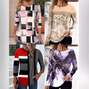 Stilla | Casual Print Rund Hals Regulær Ærme Lange Ærmer T-shirt