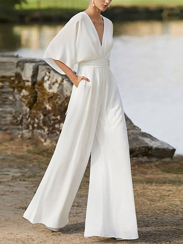 Stilla | Dame Jumpsuits V-hals Høj Talje Bred Ben Jumpsuit