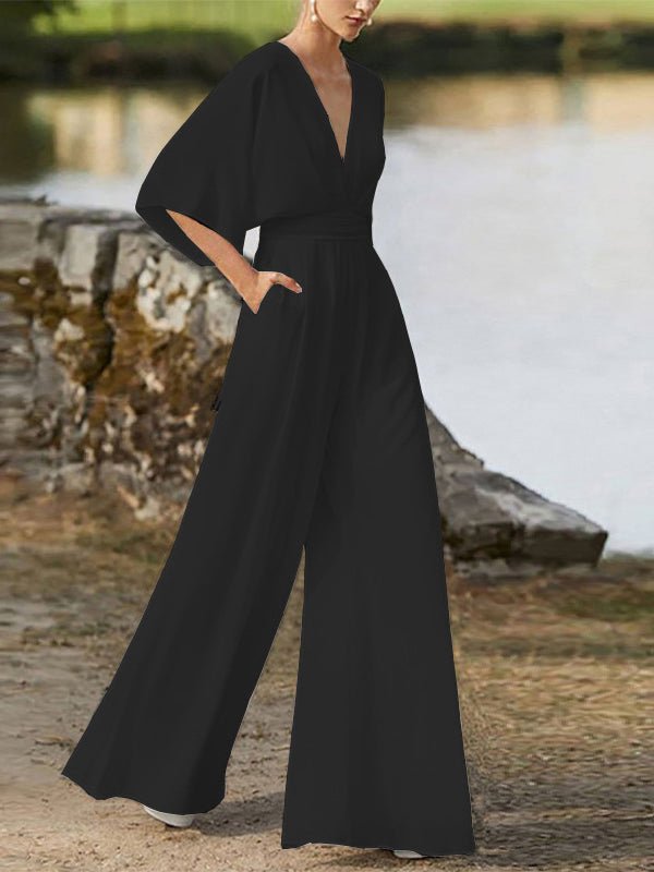 Stilla | Dame Jumpsuits V-hals Høj Talje Bred Ben Jumpsuit