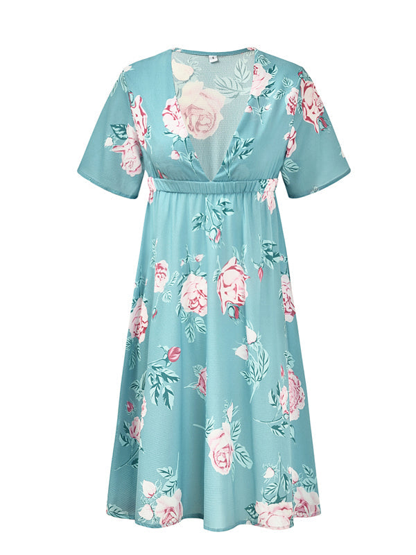 Stilla | Mini Kjole Blomsterprint En Linie V-hals Enkel Og Casual Gravidkjole