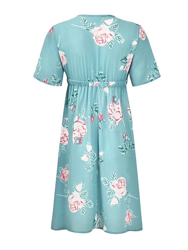 Stilla | Mini Kjole Blomsterprint En Linie V-hals Enkel Og Casual Gravidkjole