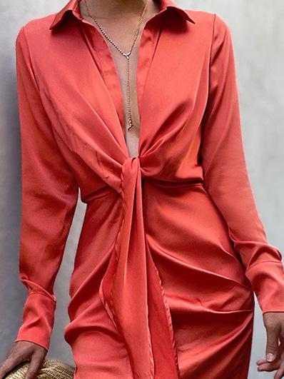 Stilla | Damekjoler Fashionable Deep V-hals Forged Face Snøre Slids Kjole