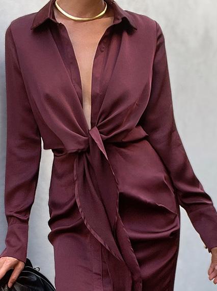 Stilla | Damekjoler Fashionable Deep V-hals Forged Face Snøre Slids Kjole