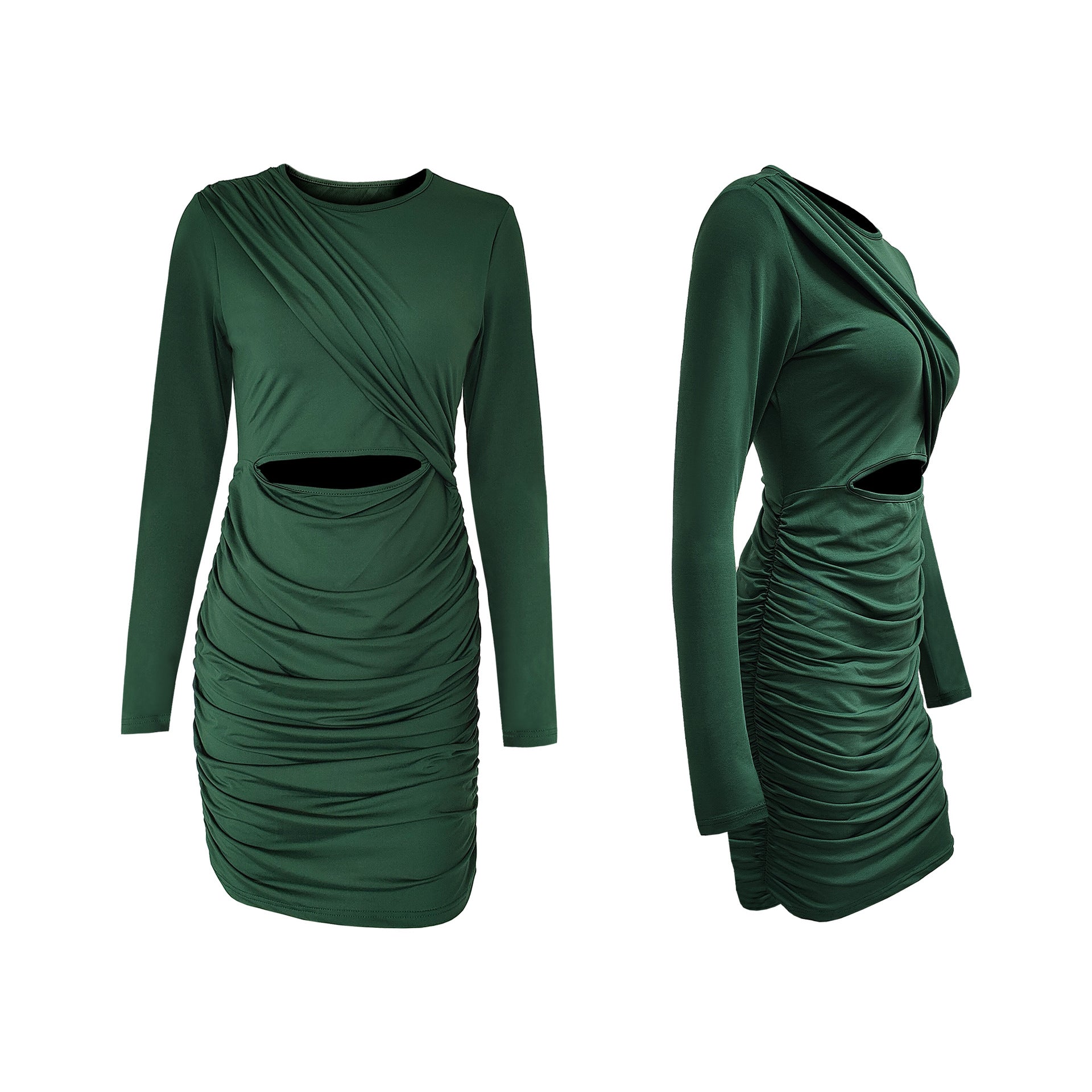 Stilla | Mode Langærmet Cut Out Plisseret Mini Kjole