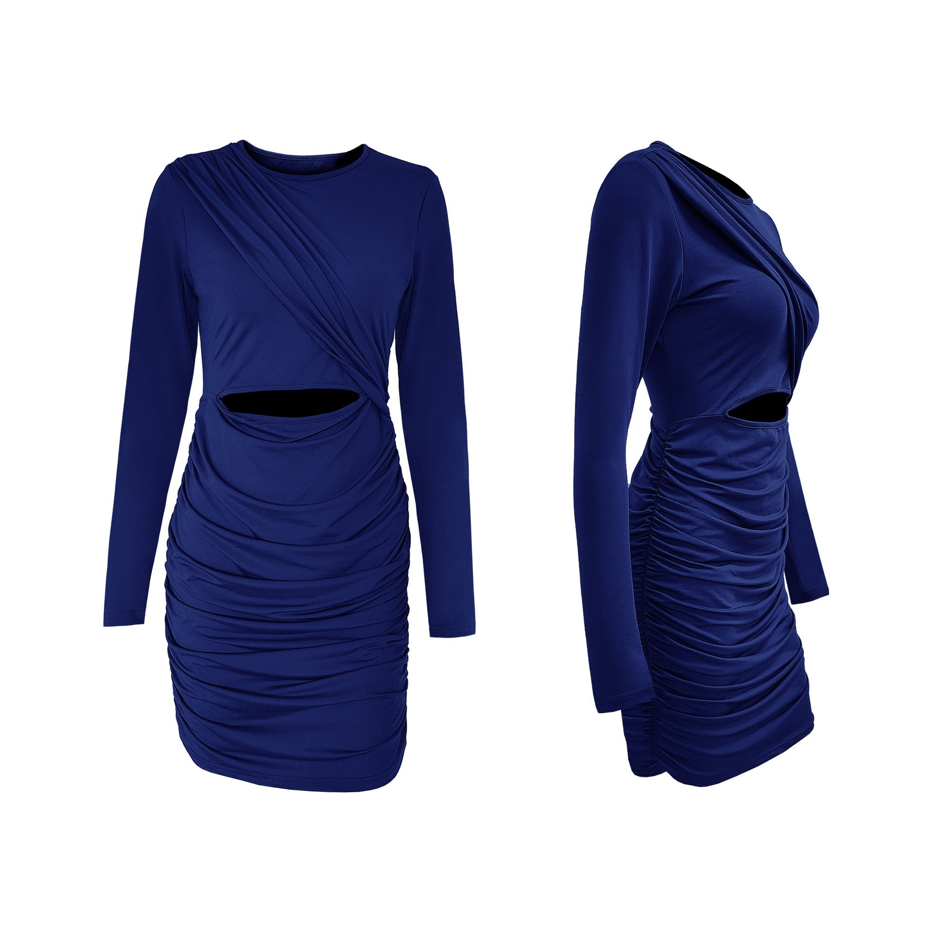 Stilla | Mode Langærmet Cut Out Plisseret Mini Kjole
