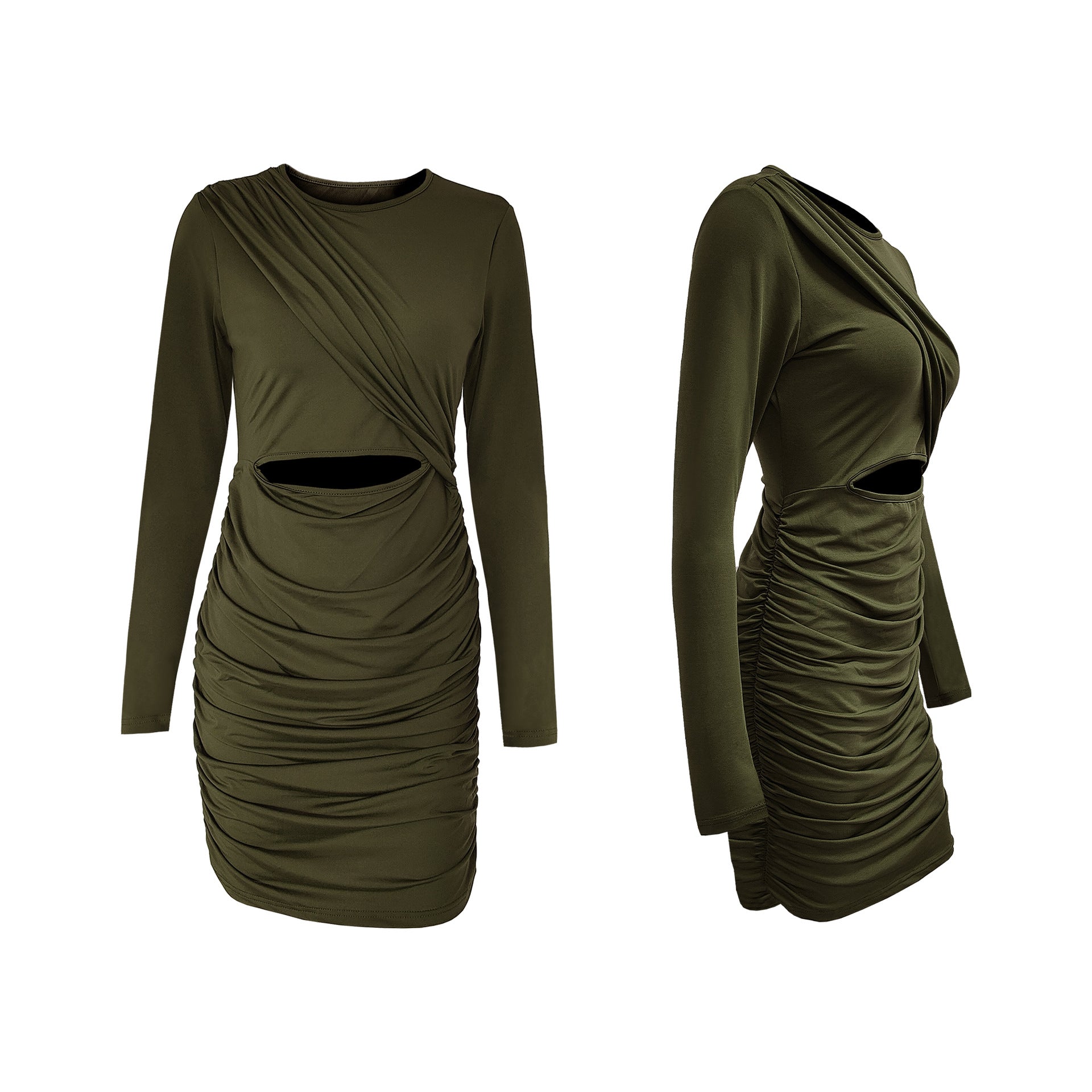 Stilla | Mode Langærmet Cut Out Plisseret Mini Kjole