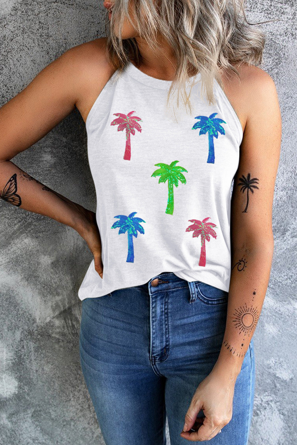 Stilla | Pailletter Kokosnødder Rundhalset Tanktop