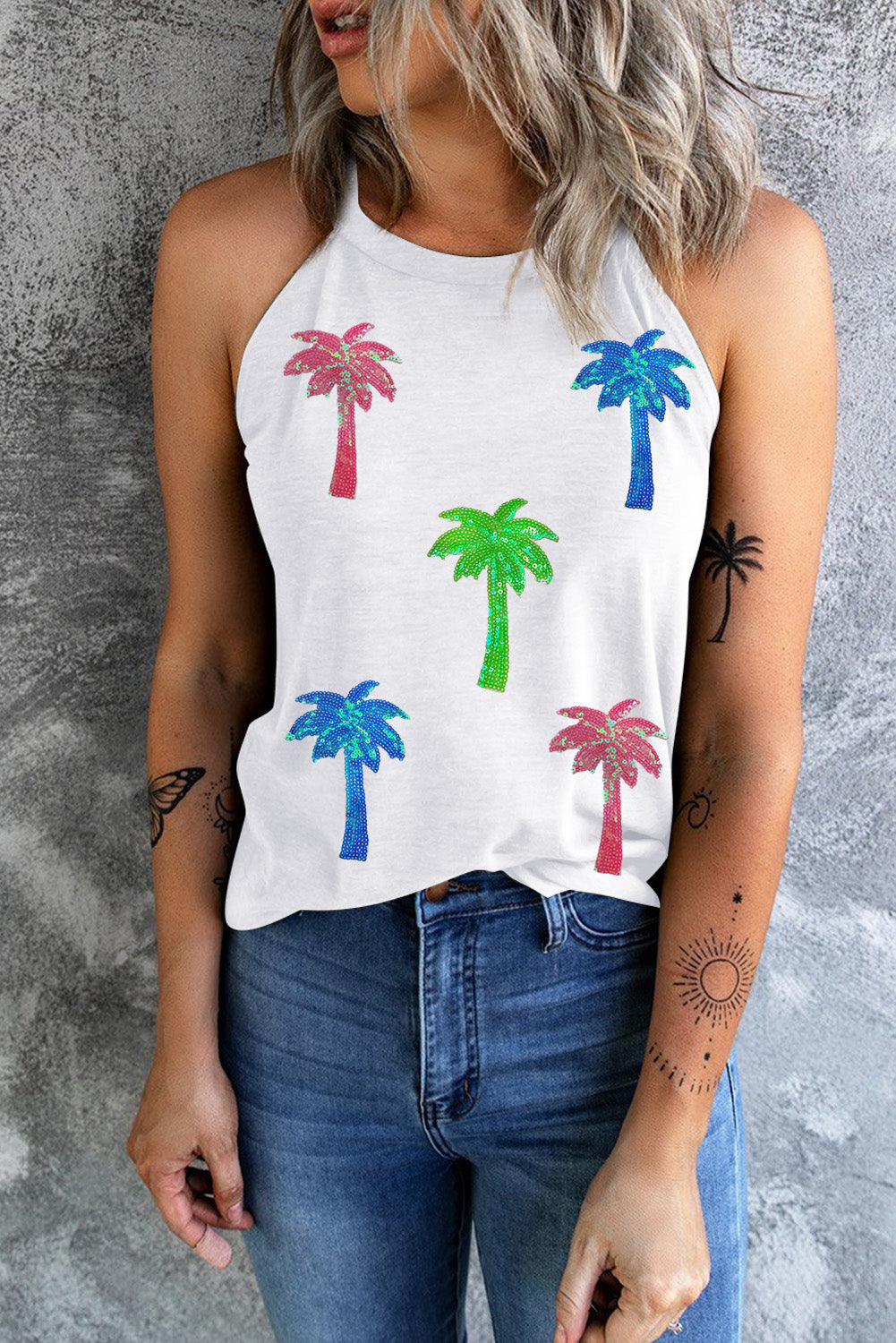Stilla | Pailletter Kokosnødder Rundhalset Tanktop