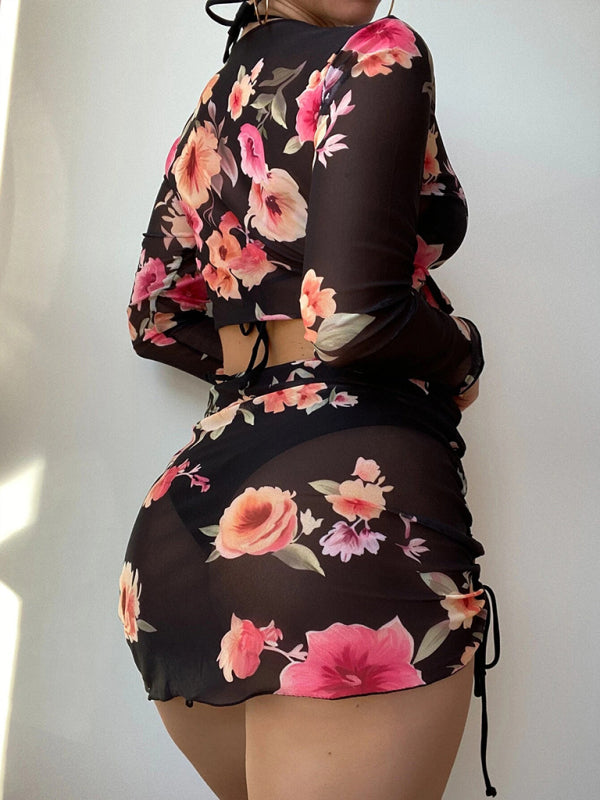 Stilla | Blomster Drawstring Bikini Med Cover up Online