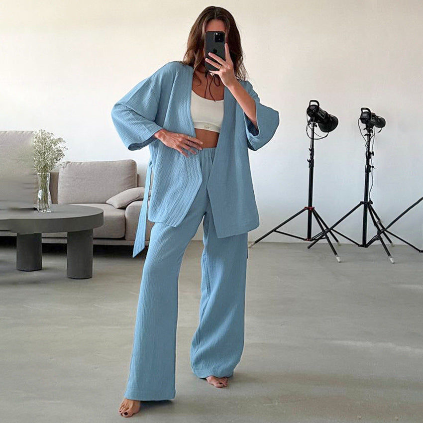 Stilla | Efterår Pure Cotton Pink Strikketrøje Hjemme Wear Afslappet Komfortabel Langærmet Bukser Pyjamas Sæt Online nu