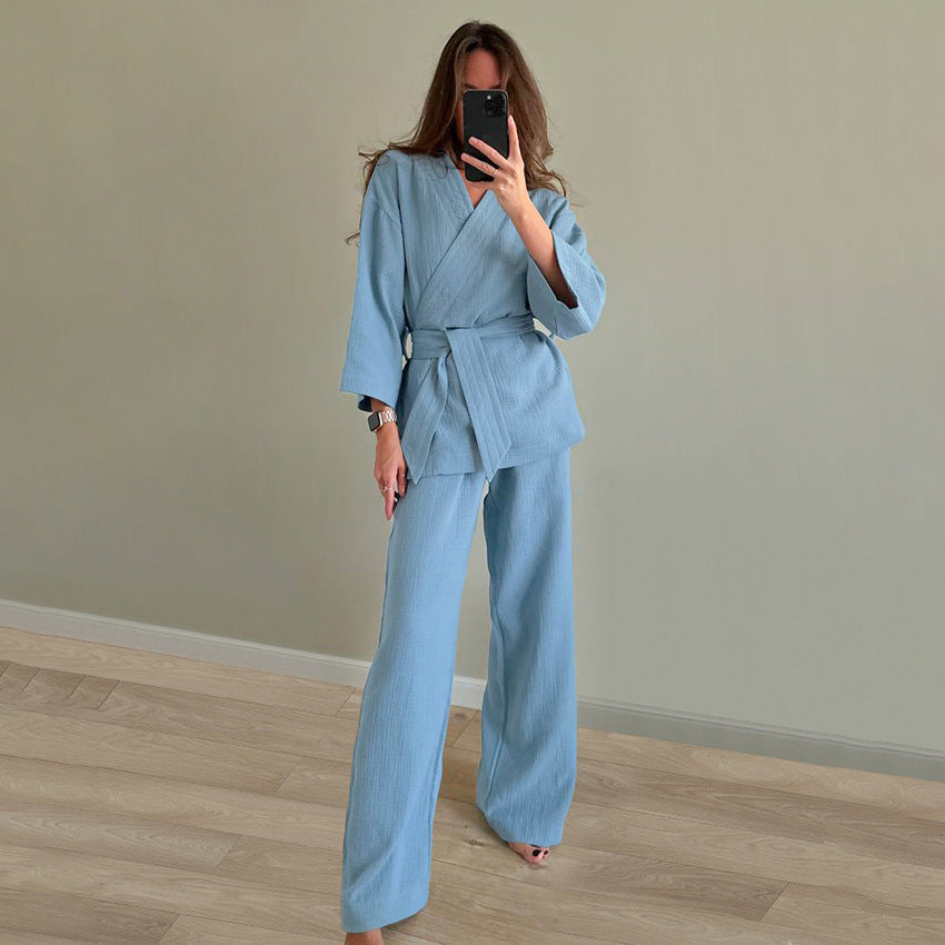 Stilla | Efterår Pure Cotton Pink Strikketrøje Hjemme Wear Afslappet Komfortabel Langærmet Bukser Pyjamas Sæt Online nu