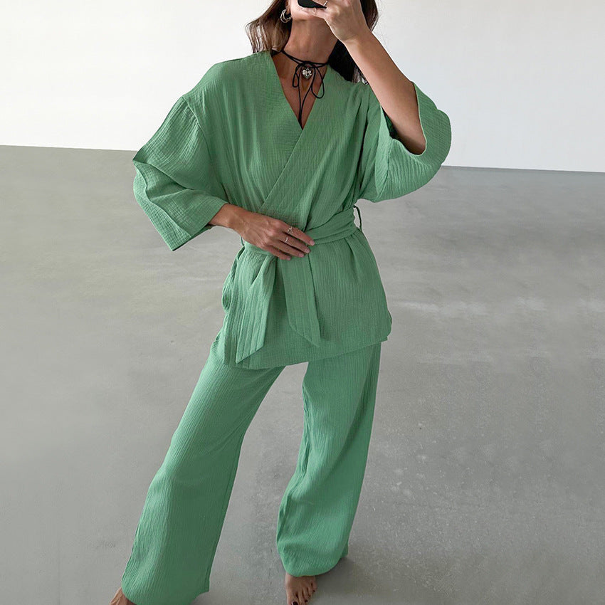 Stilla | Efterår Pure Cotton Pink Strikketrøje Hjemme Wear Afslappet Komfortabel Langærmet Bukser Pyjamas Sæt Online nu