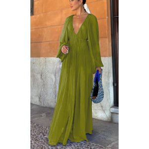 Stilla | Forår Efterår Fest Chiffon Kjole Løs Ferie Dame Lange Ærmer Kjole Online Hot Salg