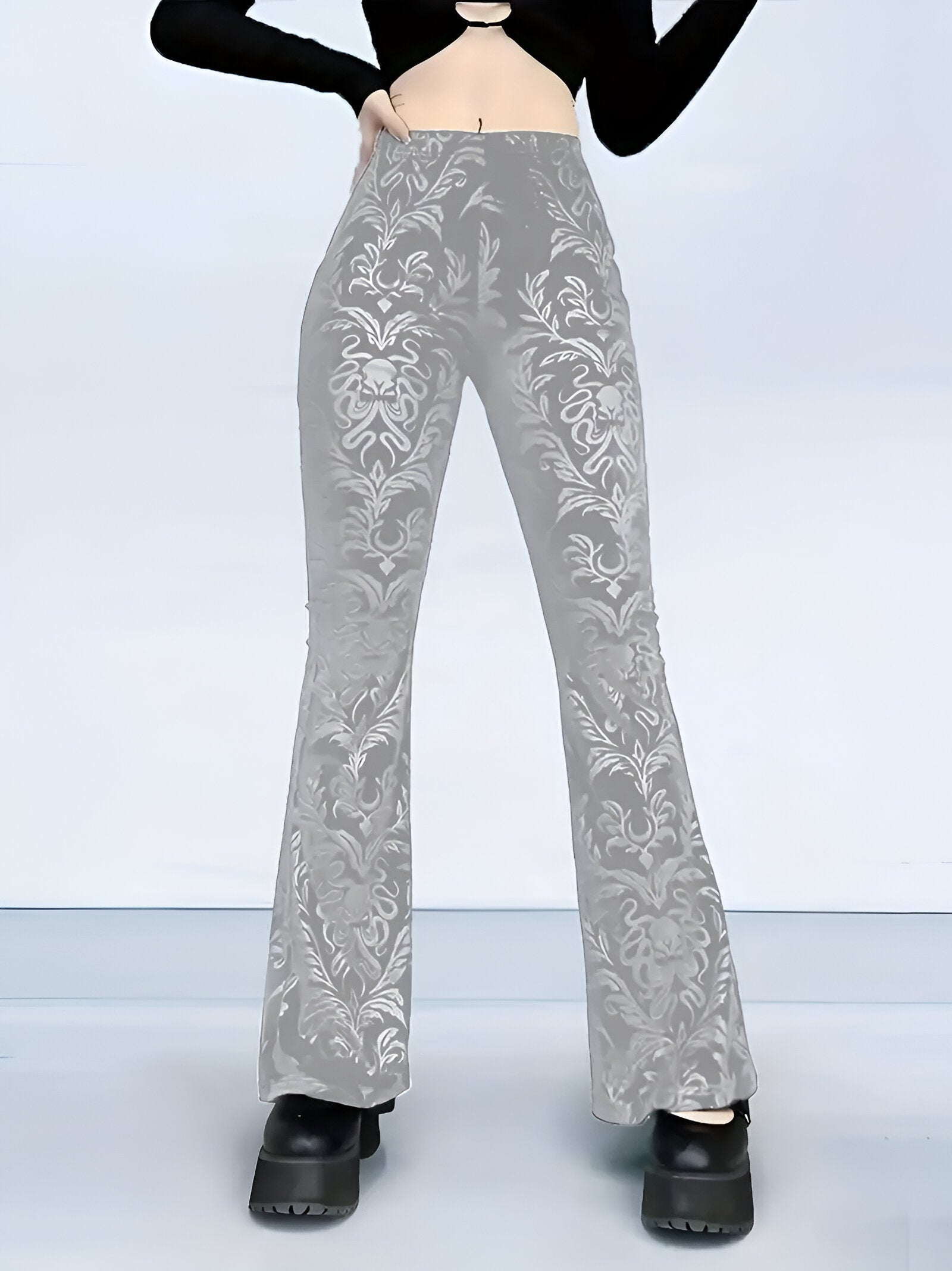 Stilla | Elegant Gothic Floral Flared Pants på udsalg