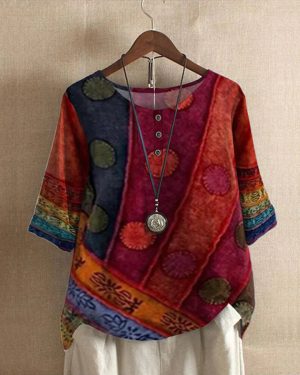Stilla | Farverig Vintage-Inspireret Bluse Løst Fit Komfortabel og Unik Hot på udsalg