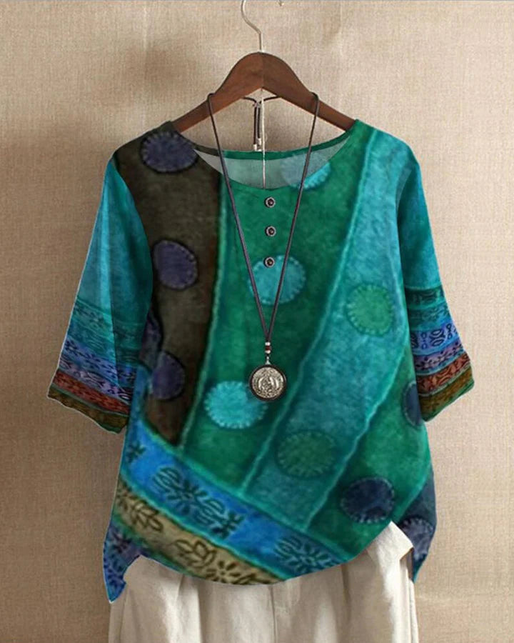Stilla | Farverig Vintage-Inspireret Bluse Løst Fit Komfortabel og Unik Hot på udsalg