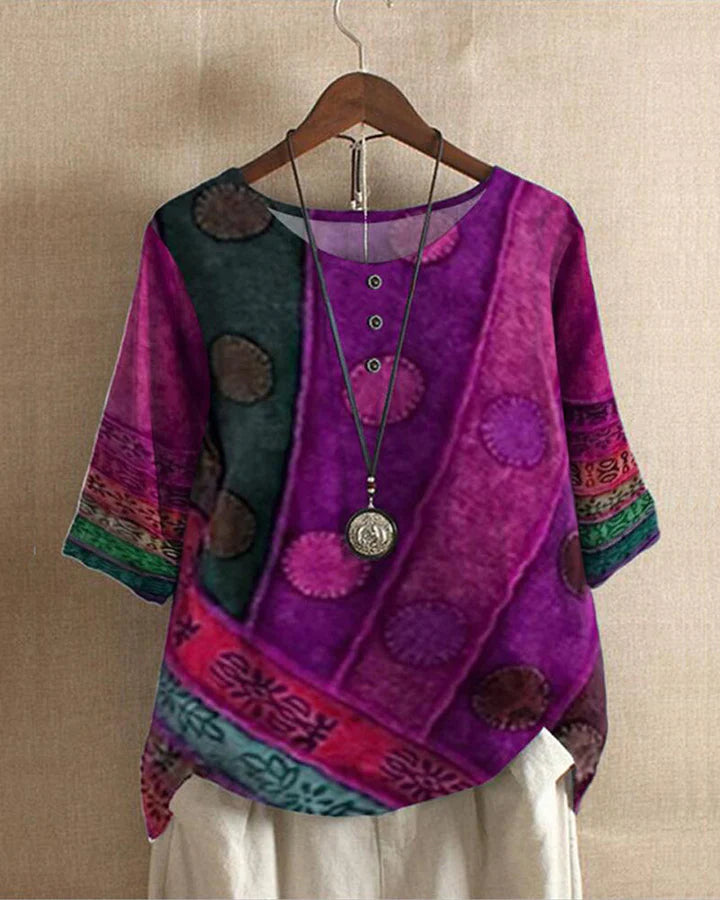 Stilla | Farverig Vintage-Inspireret Bluse Løst Fit Komfortabel og Unik Hot på udsalg