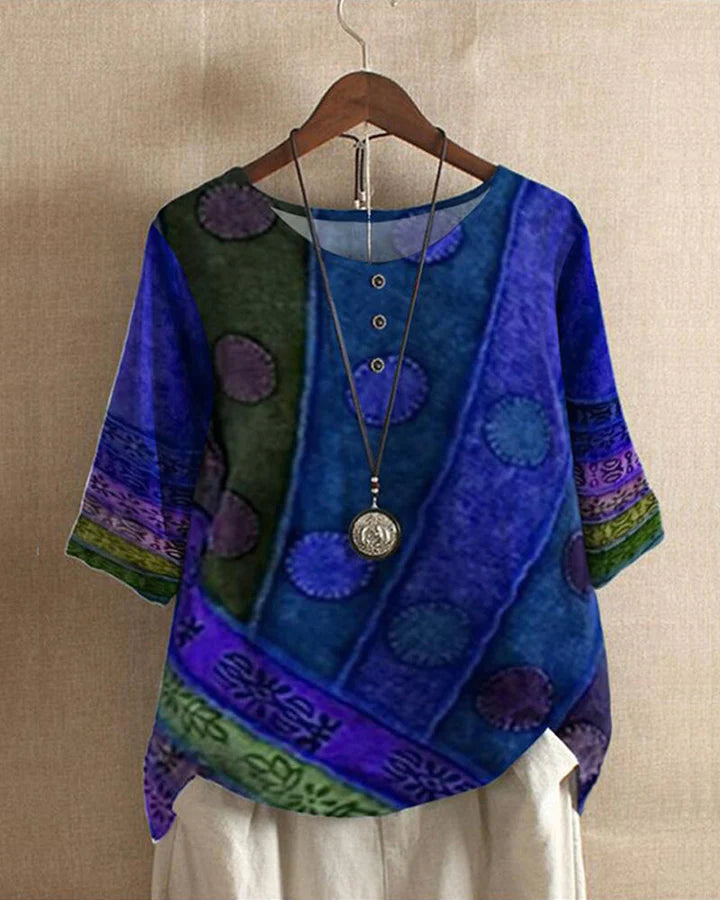 Stilla | Farverig Vintage-Inspireret Bluse Løst Fit Komfortabel og Unik Hot på udsalg
