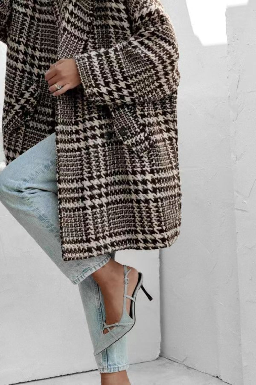 Stilla | Frakke med lange ærmer, houndstooth mønster og lommer