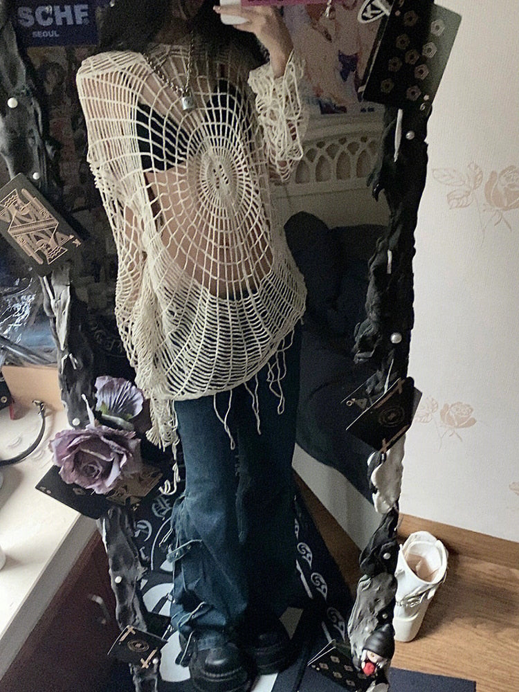 Stilla | Hættebluse Spider Lace Spice Girl Koreansk Dame Mode Online
