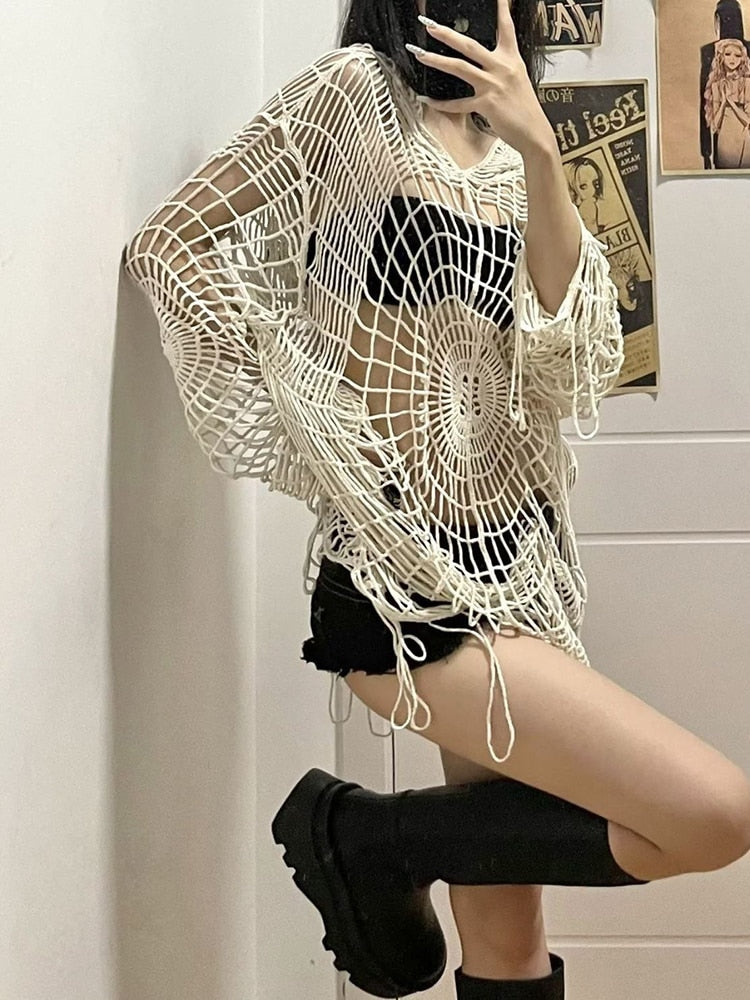 Stilla | Hættebluse Spider Lace Spice Girl Koreansk Dame Mode Online