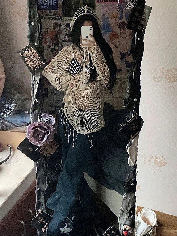 Stilla | Hættebluse Spider Lace Spice Girl Koreansk Dame Mode Online