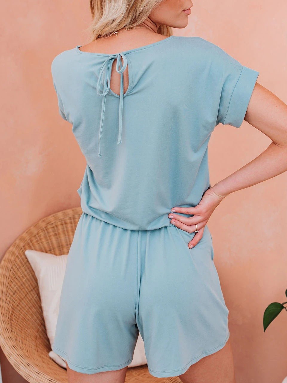 Stilla | Kvinders Jumpsuits Solid Kortærmet Snørelukning Afslappet Jumpsuit Online Hot Salg