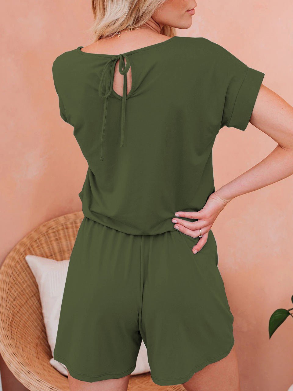 Stilla | Kvinders Jumpsuits Solid Kortærmet Snørelukning Afslappet Jumpsuit Online Hot Salg