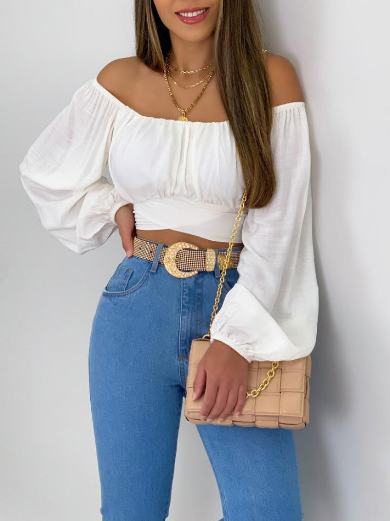 Stilla | Damebluser En Ord Krave Lang Ærme Crop Bluse