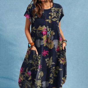 Stilla | Damens Komfortabel Blomster Retro Vintage Kjole