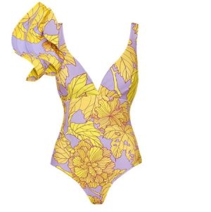Stilla | Gul Blomster Badedragt Med Ruffles Udsalg