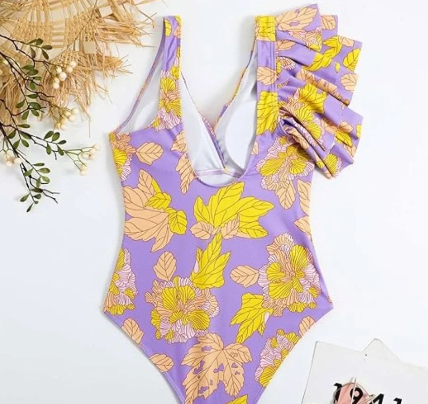 Stilla | Gul Blomster Badedragt Med Ruffles Udsalg