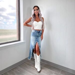 Stilla | Denim Høj Talje Asymmetrisk Nederdel Med Raw Hem Look