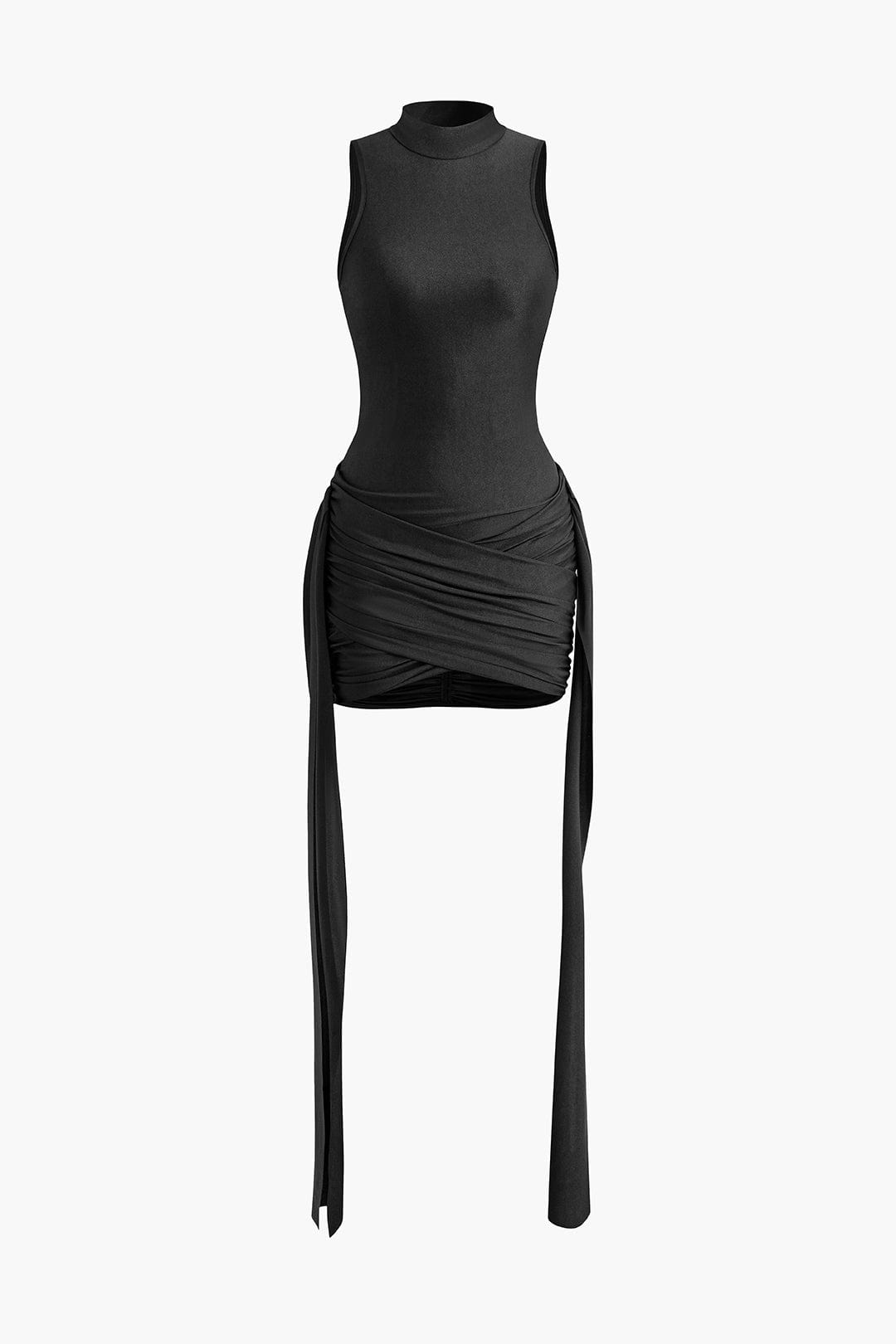 Stilla | Elegant High Neck Bodycon Minikjole Med Drapering