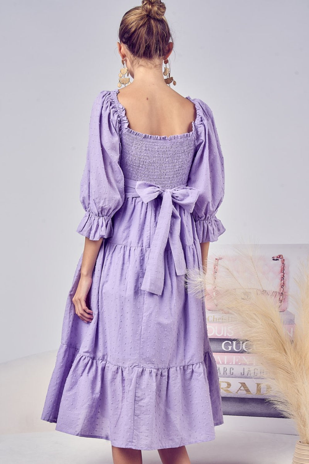 Stilla | Swiss Dot Flounce Sleeve Smocked Tiered Midi Dress