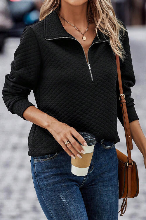 Stilla | Zip Krave Ensfarvet Langærmet Sweatshirt Online salg